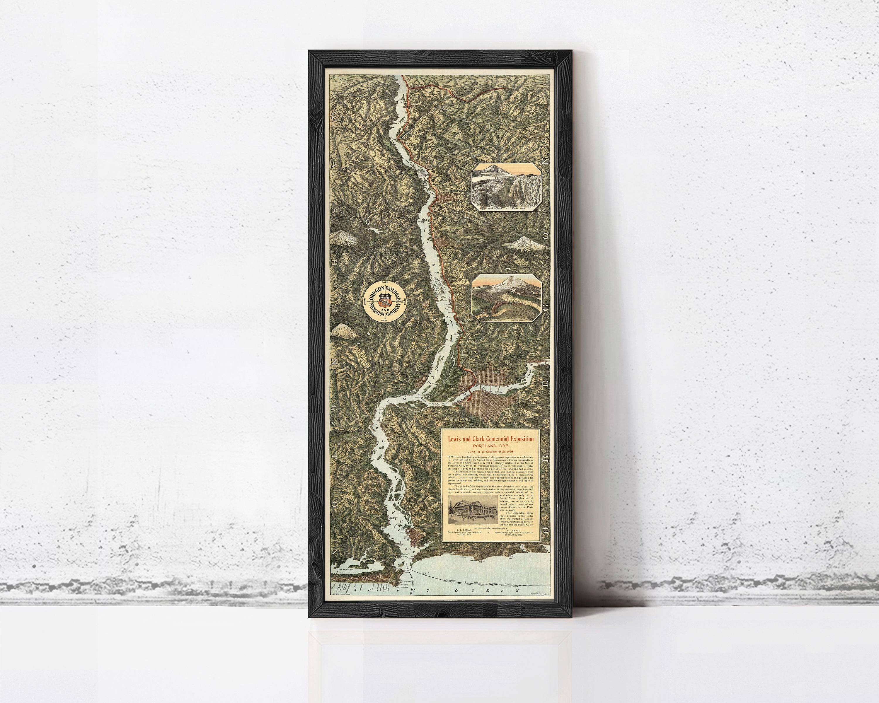 The image is a framed map of the Clackamas River and its surrounding areas, including the Clackamas, Clackamas Indian, and Clackamas Indian towns.