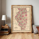 The image is a framed map of Illinois, a state in the United States.