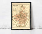 The image is a framed map of the city of Florence, Italy, depicting the city's layout and surrounding areas.