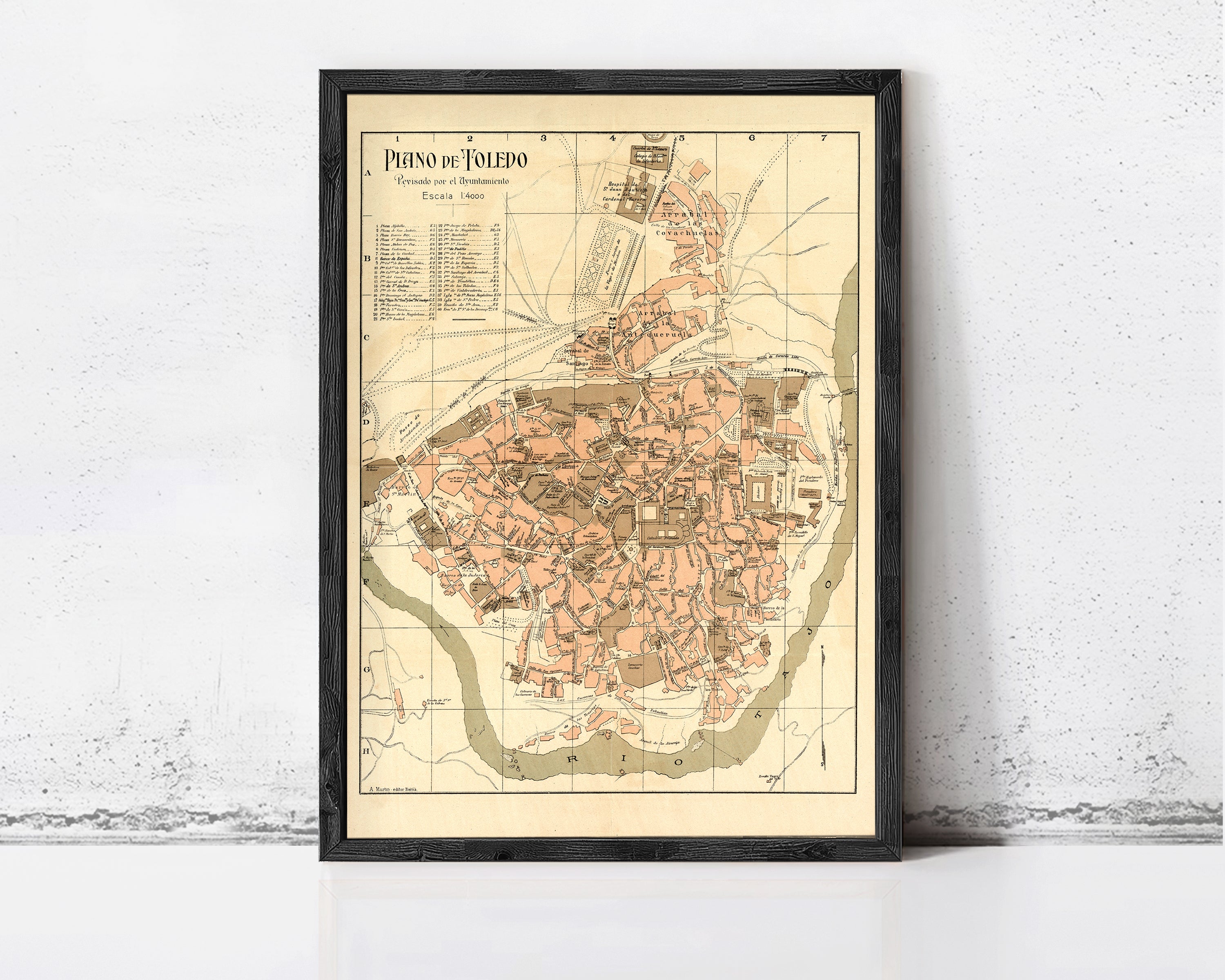 The image is a framed map of the city of Florence, Italy, depicting the city's layout and surrounding areas.