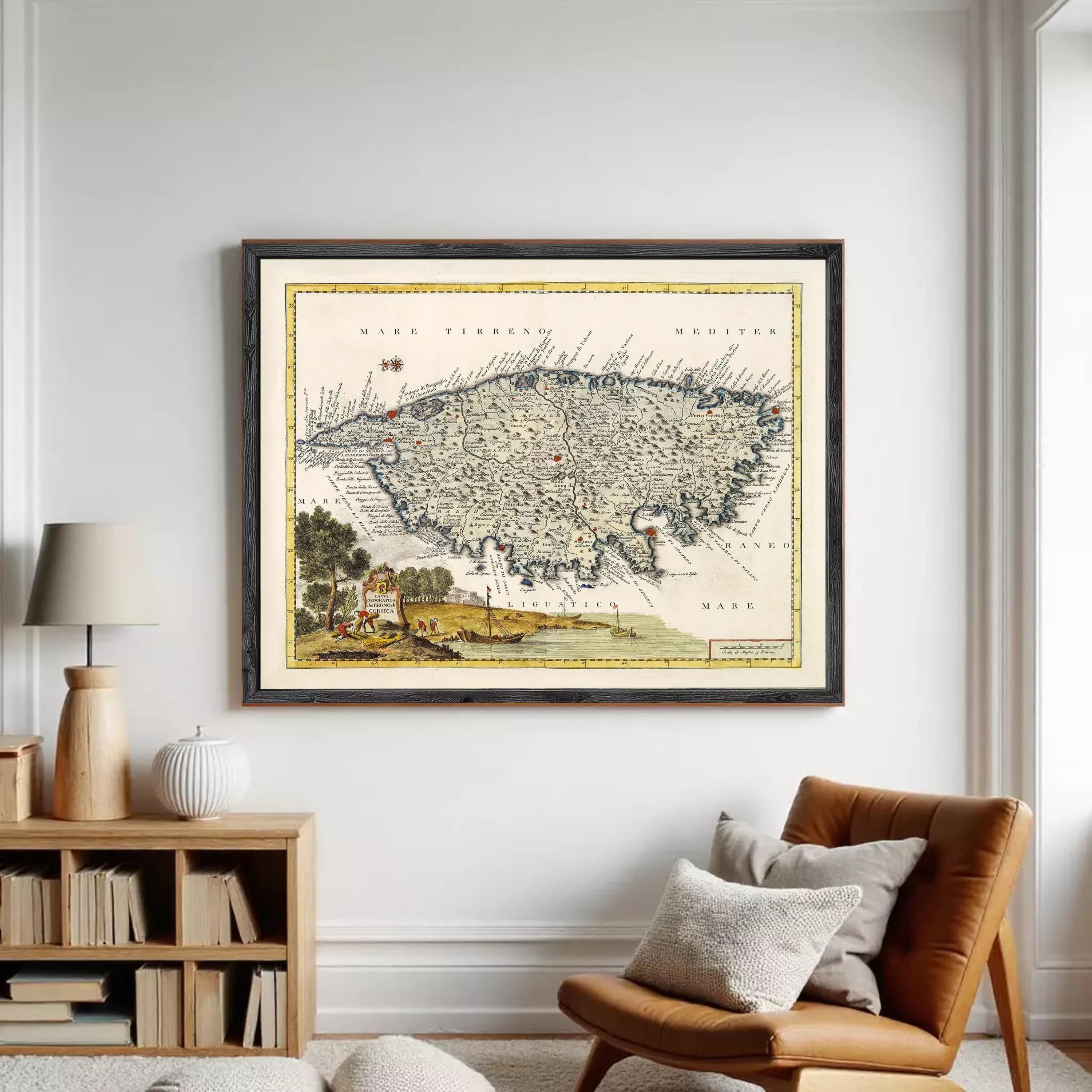 The image is a framed vintage map of the island of Tenerife, Spain, with a detailed illustration of the landscape and surrounding areas.