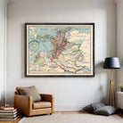 The image is a framed vintage map of South America, specifically focusing on Colombia.