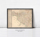 The image is a framed vintage map of Italy, with detailed labels and borders.