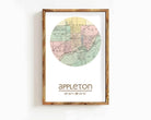 The image is a framed print of a map of Appleton, Wisconsin, with the name 'Appleton' printed below it.