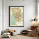 The image is a framed vintage map of Buffalo, New York, depicting the city's layout and surrounding areas.
