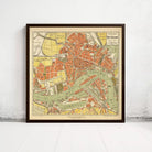 The image is a framed vintage map of the city of Rotterdam, Netherlands, depicting the city's layout and surrounding areas.
