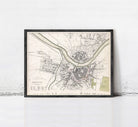 The image is a framed map of Dresden, Germany, depicting the city's layout and surrounding areas.