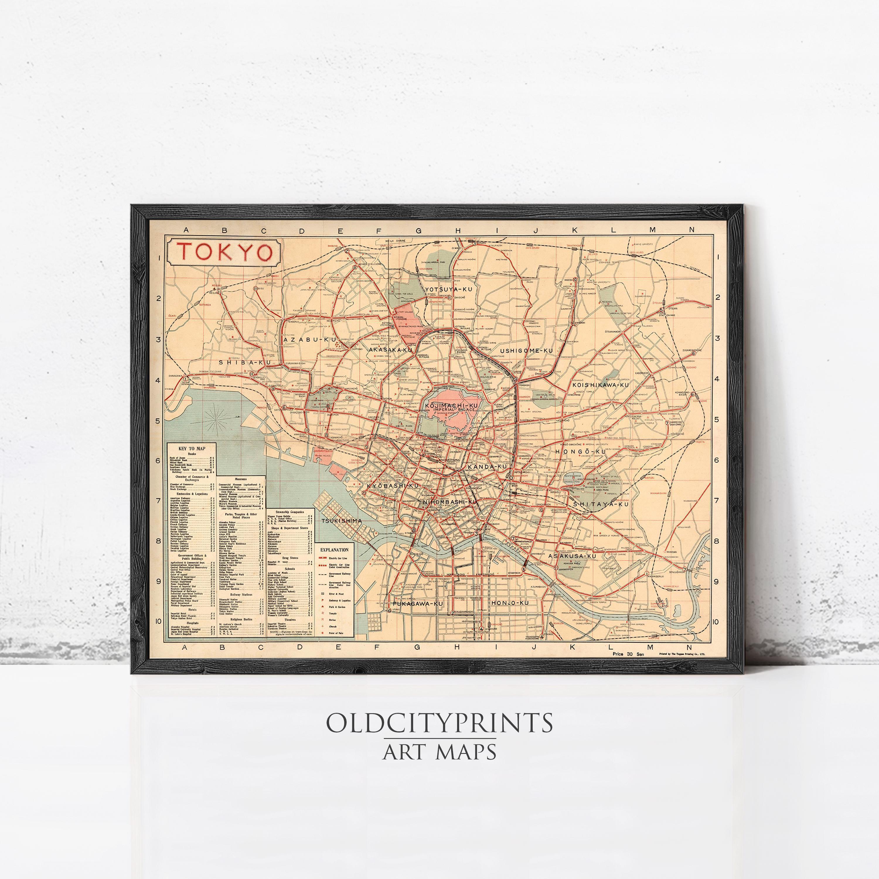 Old Map of Tokyo Japan 1907 Vintage Map | Old Map Print – VINTAGE