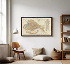 The image is a framed vintage map of Venice, Italy, depicting the city's layout and waterways.