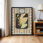 a large framed map of Scotland, with various symbols and illustrations surrounding the map.