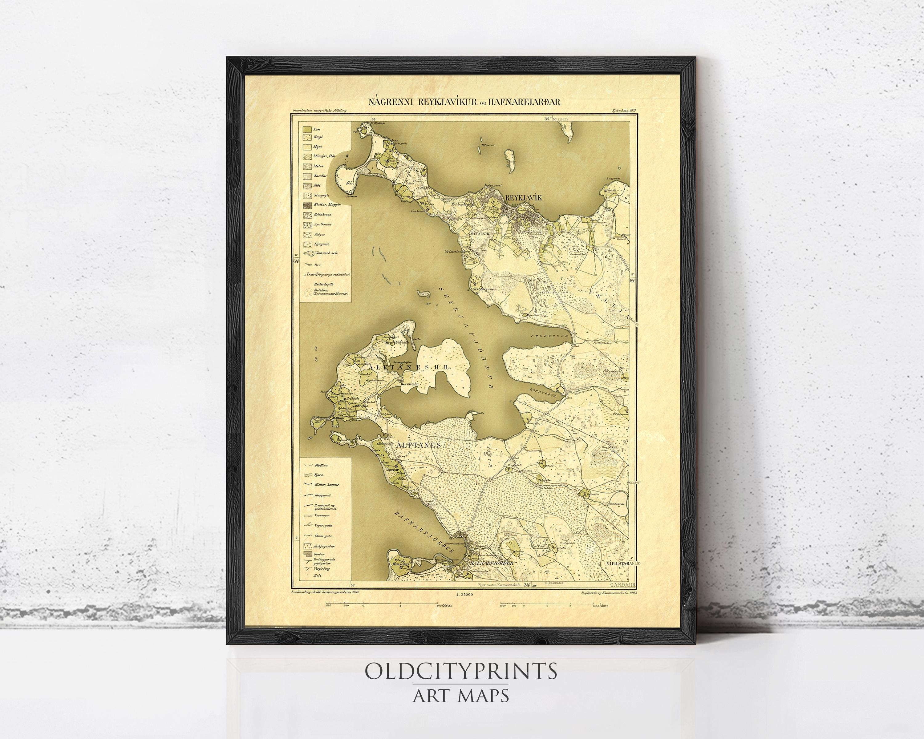 The image is a framed vintage map of a coastal area, likely from the 19th century.