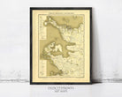 The image is a framed vintage map of a coastal area, likely from the 19th century.