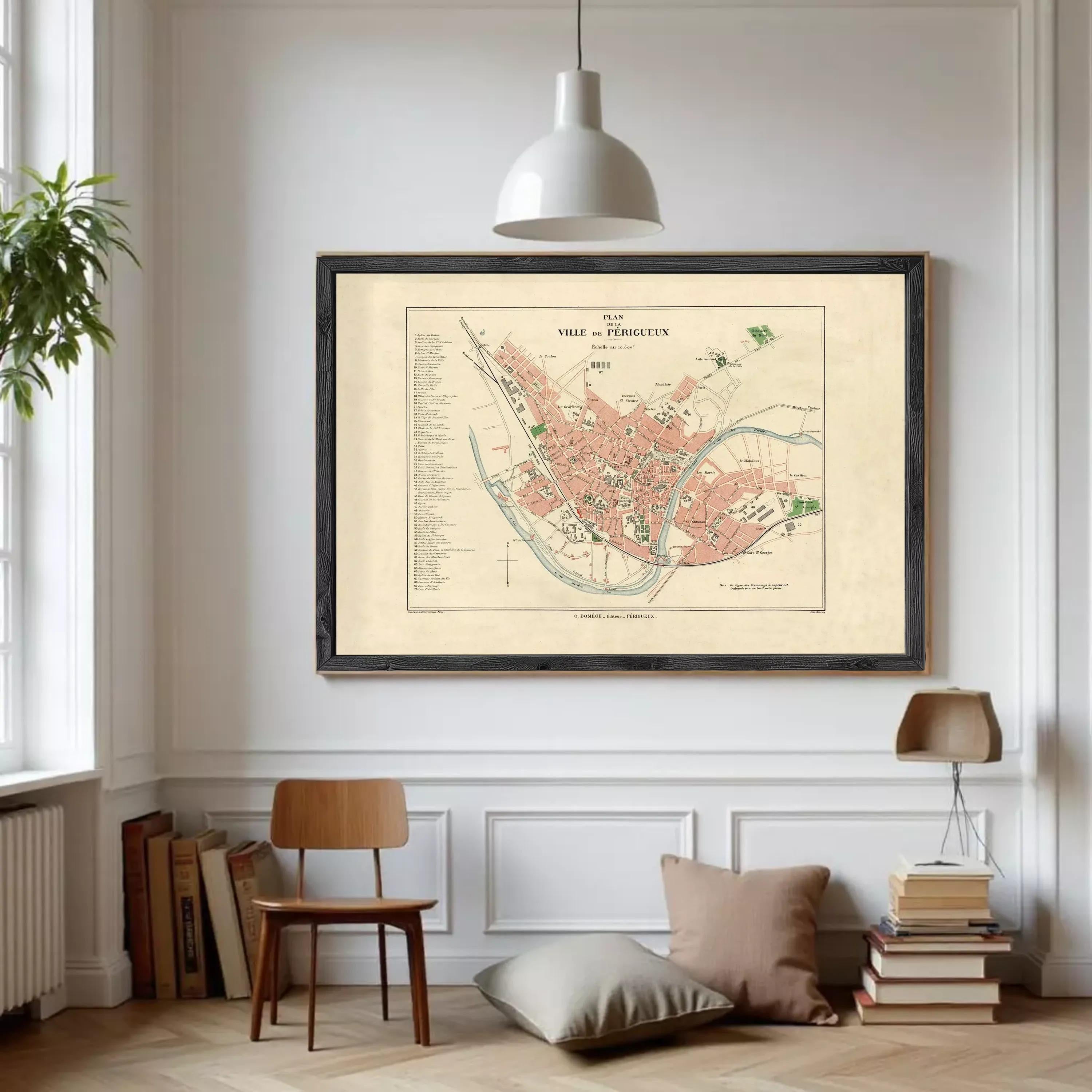 The image is a framed vintage map of the village of Peredoux, France, depicting the layout and surrounding areas.