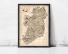 The image is a framed map of Ireland, showing the country's geographical layout and surrounding areas.