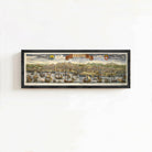 The image is a framed painting depicting a cityscape with boats and ships in the water.