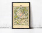 The image is a framed vintage map of Hue, Vietnam, with a black border and a beige background.