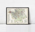 The image is a framed vintage map of the city of Rome, Italy, depicting the layout and various landmarks of the city.