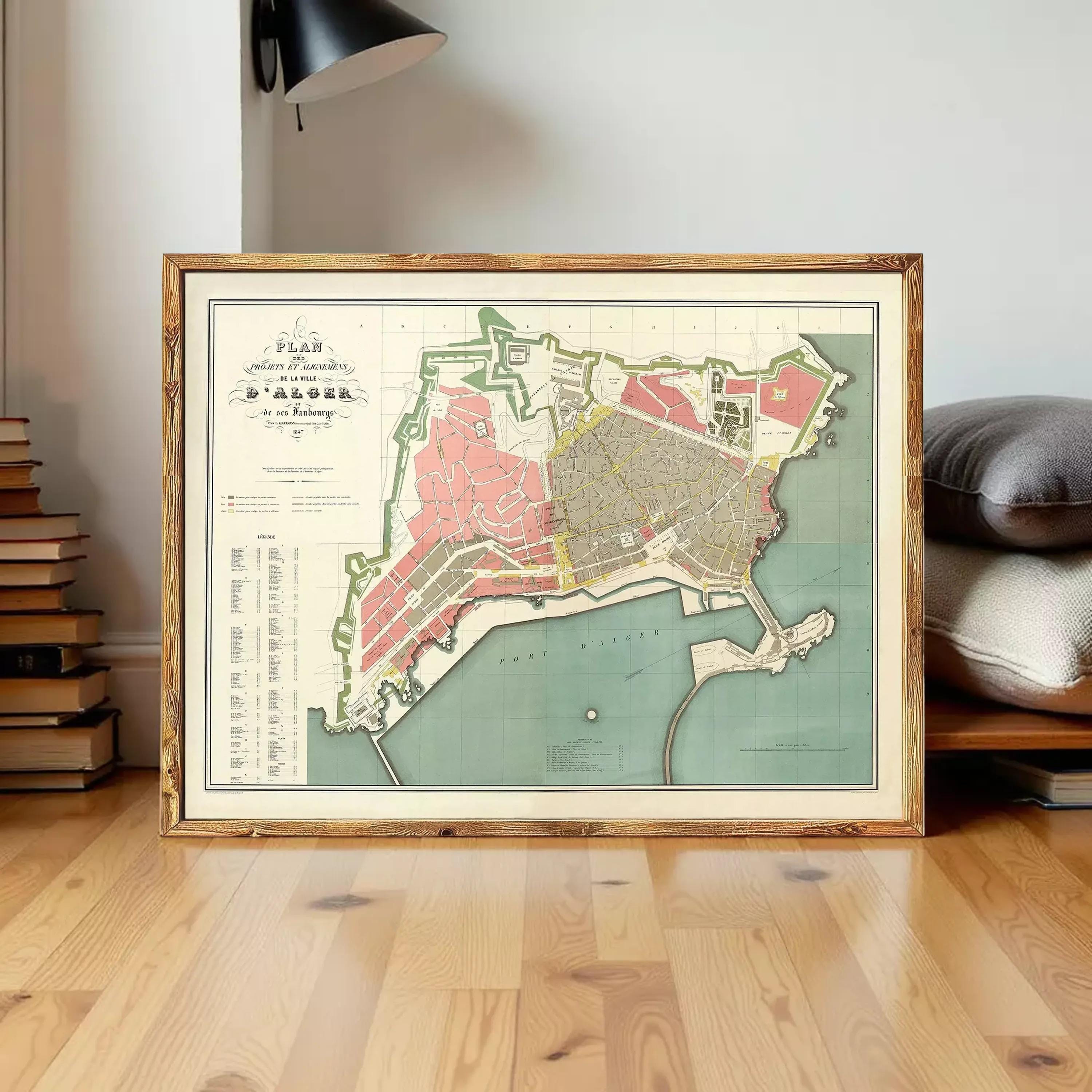 The image is a framed map of a city, likely Venice, with a detailed layout of streets, buildings, and waterways.