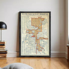 The image is a framed vintage map of Orlando, Florida, depicting the city's layout and streets.