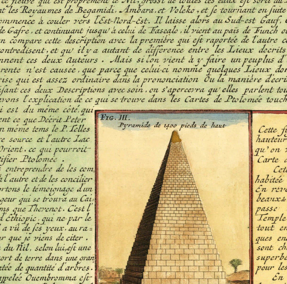 The image is a page from a book or document, featuring a detailed illustration of a pyramid with text surrounding it. The text appears to be in French and is too extensive to describe in detail. The page is not a collage of multiple images, and the focus is on the pyramid and the accompanying text.