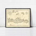 The image is a framed antique map of Crete, Greece, with detailed geographical information and labels.