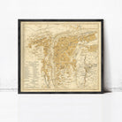 The image is a framed vintage map of Prague, Czech Republic, depicting the city's layout and surrounding areas.