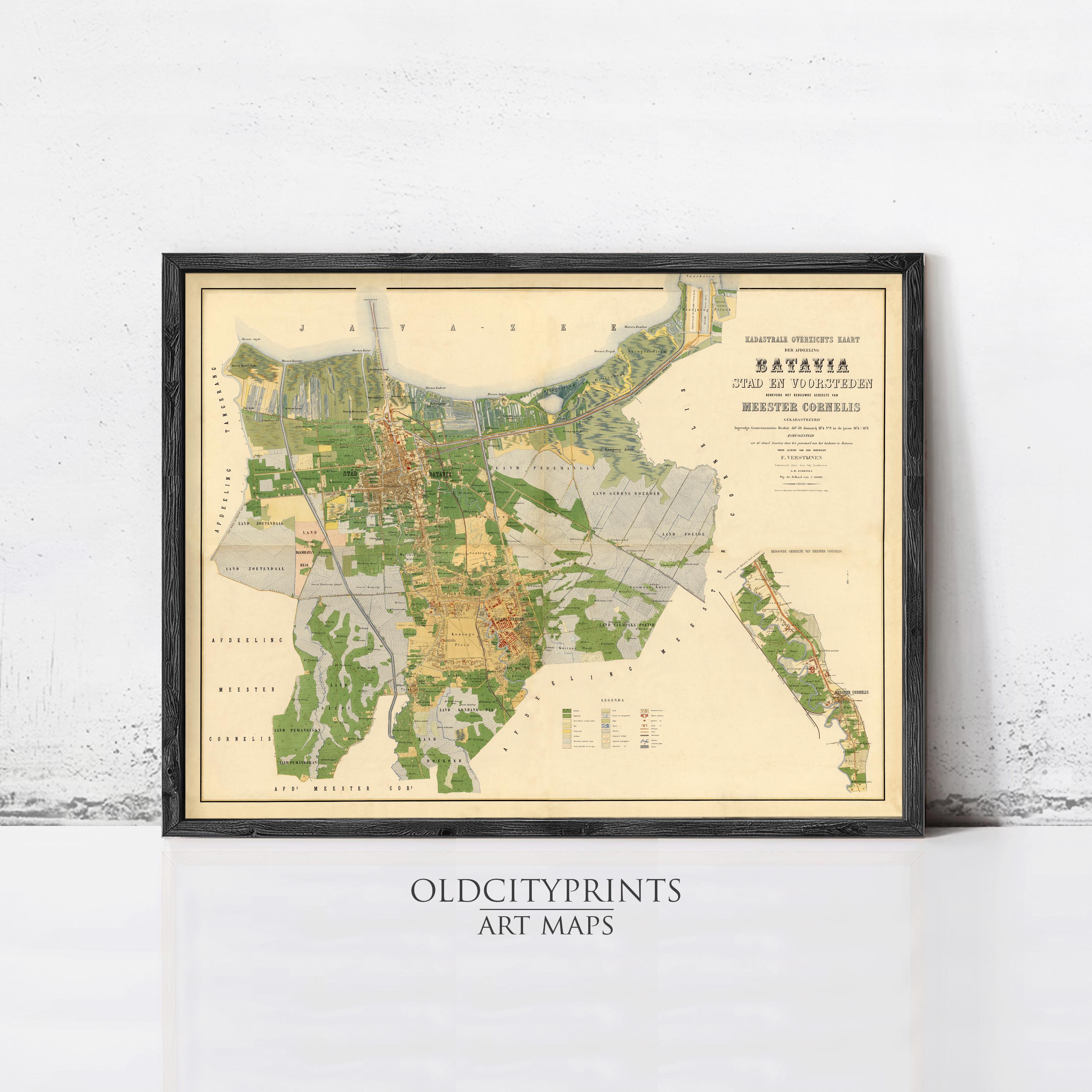 The image is a framed vintage map of Batavia, Czech Republic, dated 1872.
