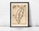 The image is a framed antique map of Taiwan, depicting the island's geographical features and boundaries.