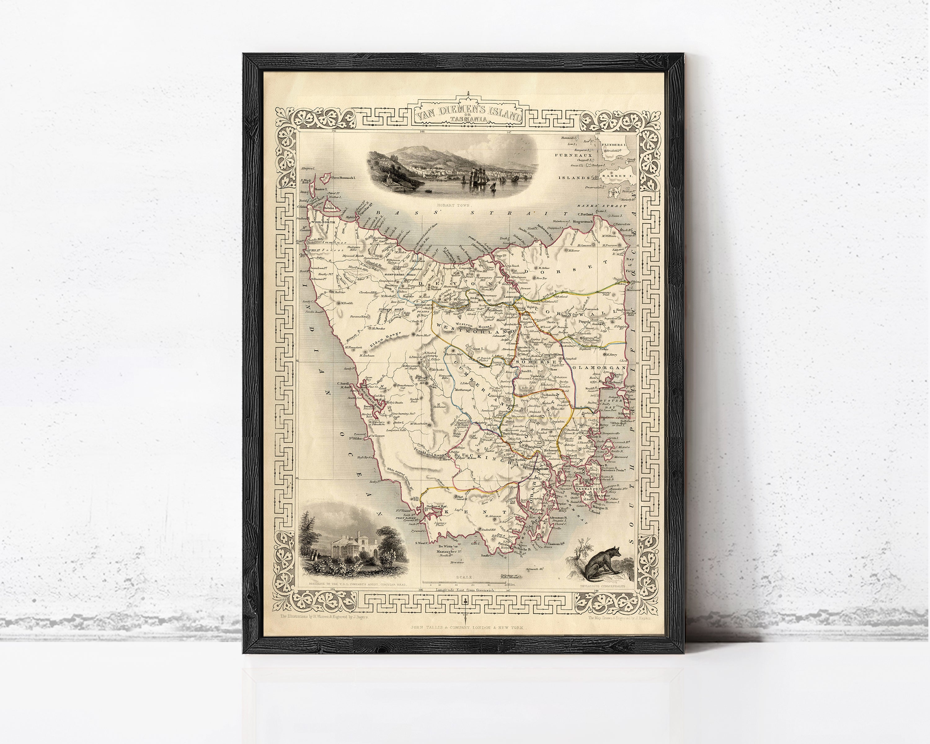 The image is a framed vintage map of the State of Victoria, Australia, depicting a detailed layout of the region.