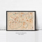 The image is a framed vintage map of Brussels, Belgium, depicting the city's streets and landmarks.