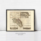 The image is a framed art print depicting a map of the island of Minos, Greece.