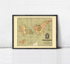The image is a framed vintage map of the Iberian Peninsula, showing the various regions and islands within the region.
