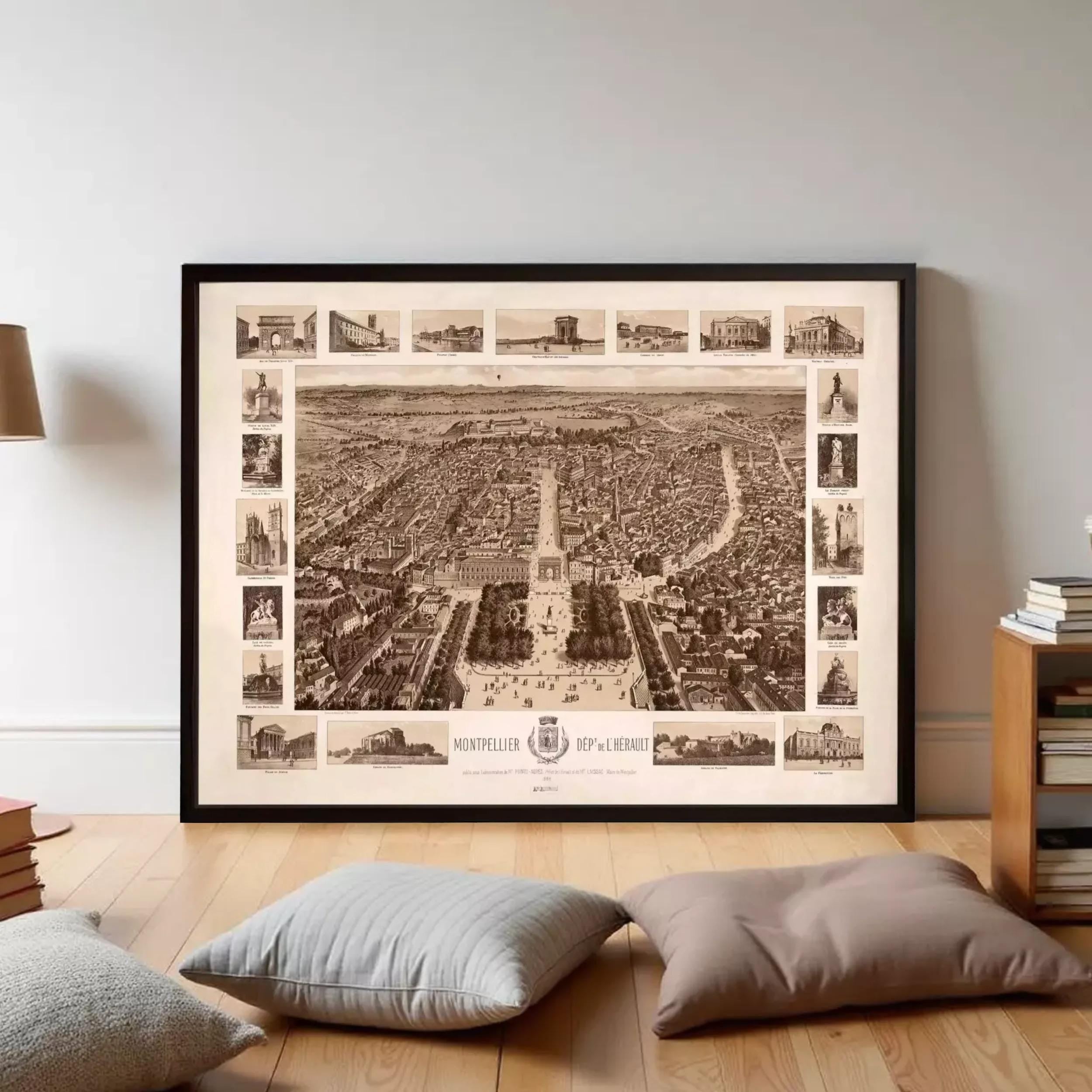 The image is a framed collage of various architectural and cityscape photographs, including buildings, landmarks, and streets, all arranged in a grid-like pattern.