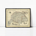 The image is a framed vintage map of Hungary, depicting various landmarks and regions within the country.