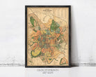 The image is a framed vintage map of a city, likely Moscow, with various landmarks and streets depicted.