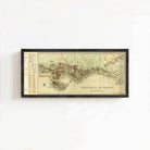 The image is a framed vintage map of Monaco, a small French island located in the Mediterranean Sea.