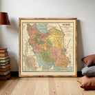 The image is a vintage map of Persia, framed and displayed on a wall.