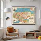 a large framed map of Honduras hanging on a wall in a living room.