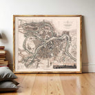 The image is a framed historical map of St. Petersburg, Russia, depicting the city's layout and surrounding areas.