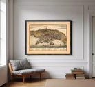 The image is a framed vintage map of Napoli, Italy, depicting the city's layout and surrounding areas.
