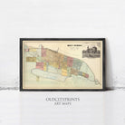 The image is a framed vintage map of Winona, Minnesota, depicting the city's layout and surrounding areas.