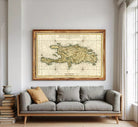 The image is a framed antique map of the island of St. Martin, showing the surrounding waters and landmasses.