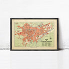 The image is a framed vintage map of Clermont-Ferrand, France, depicting the city's layout and surrounding areas.
