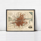 The image is a framed map of the city of Dublin, Ireland, depicting the layout and surrounding areas.