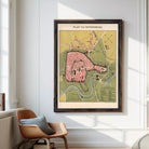 The image is a framed map of the city of Rothenburg, Germany, depicting the layout of the city and surrounding areas.