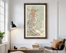 The image is a framed vintage map of a coastal city, likely from the 19th century.