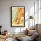 The image is a framed vintage map of the Middle East, depicting various geographical features and locations.