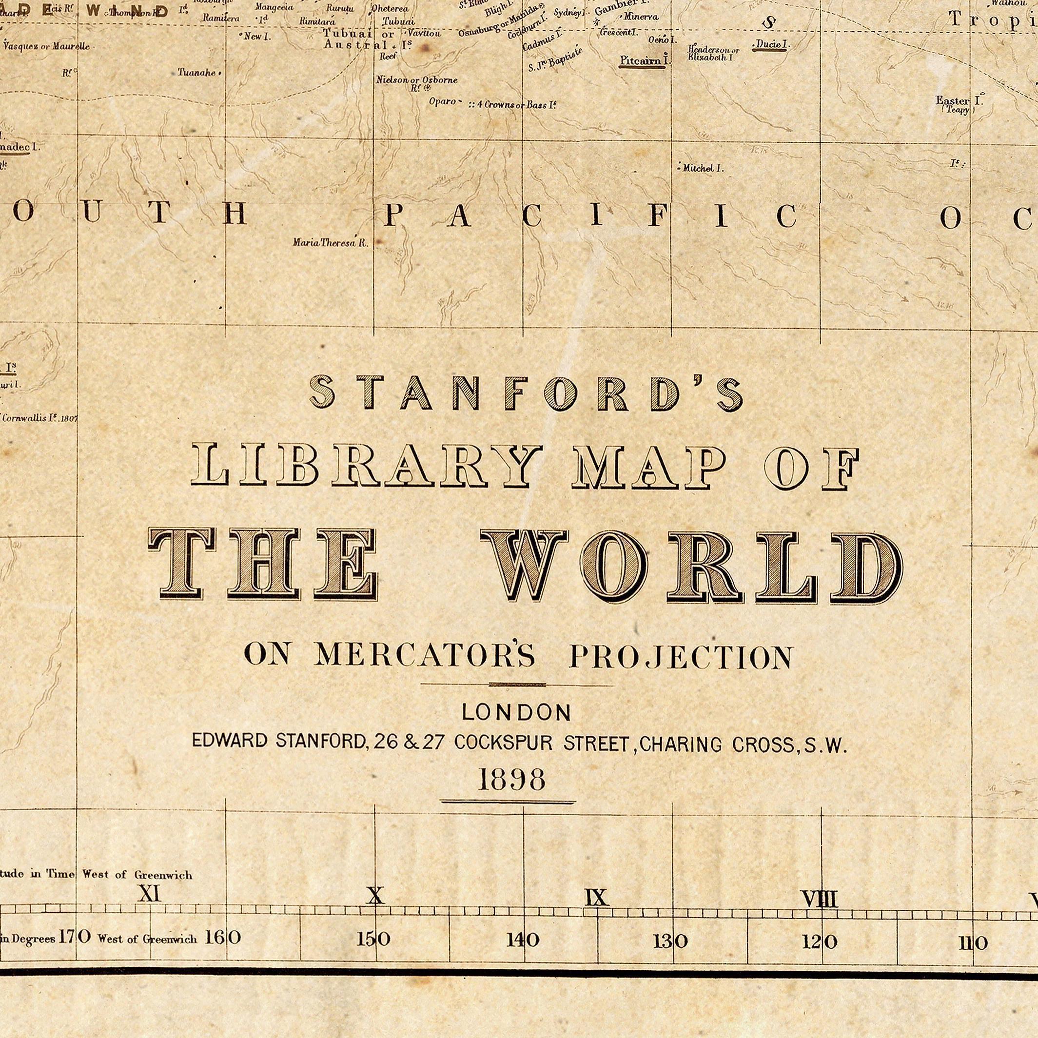 Vintage World Map 1898 – Mercator Projection Atlas Map, Sepia