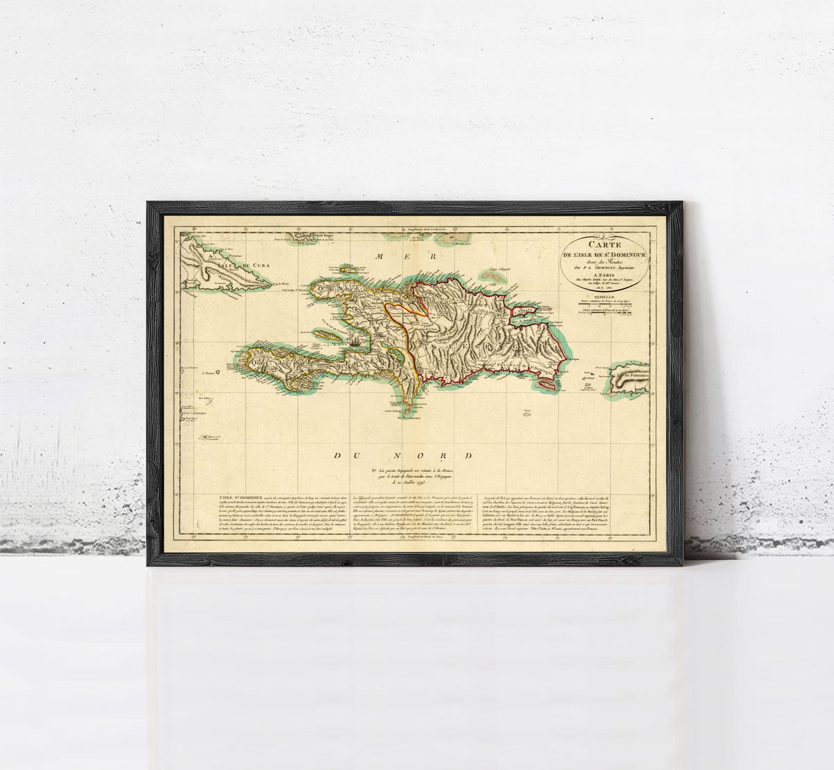The image is a framed vintage map of the Caribbean region, depicting the island of Cuba.
