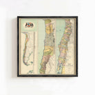 The image is a framed vintage map of Chile, depicting the country's geographical layout and boundaries.
